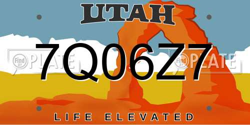 7Q06Z7 Utah License Plate