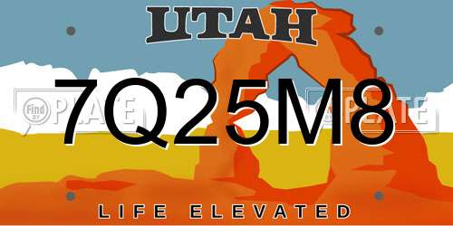 7Q25M8 Utah License Plate