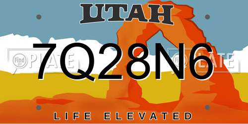 7Q28N6 Utah License Plate
