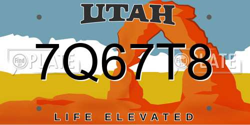 7Q67T8 Utah License Plate