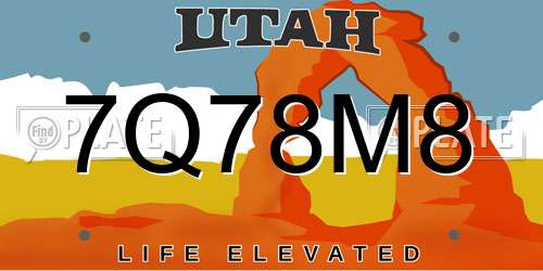 7Q78M8 Utah License Plate