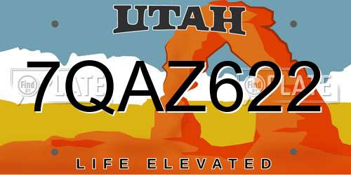 7QAZ622 Utah License Plate