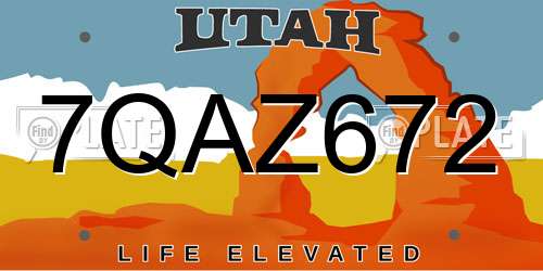 7QAZ672 Utah License Plate