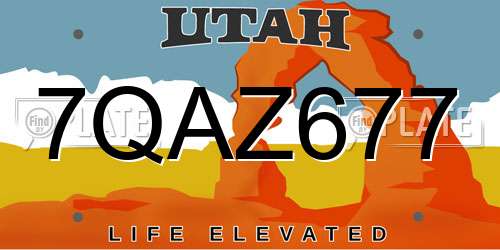 7QAZ677 Utah License Plate