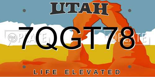 7QGT78 Utah License Plate