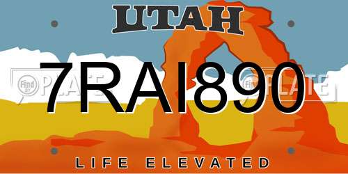 7RAI890 Utah License Plate
