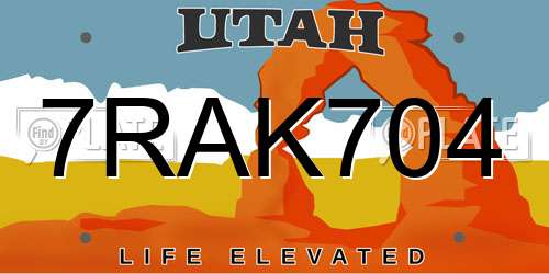 7RAK704 Utah License Plate
