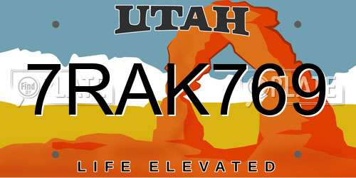 7RAK769 Utah License Plate