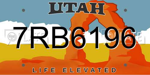 7RB6196 Utah License Plate