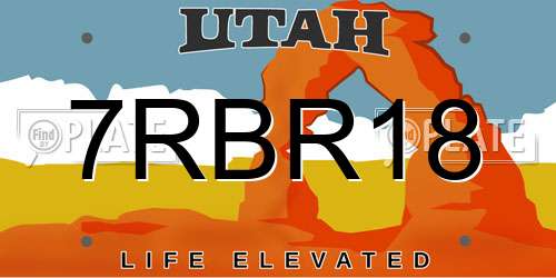 7RBR18 Utah License Plate