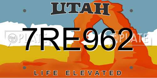 7RE962 Utah License Plate