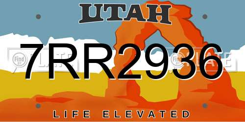 7RR2936 Utah License Plate