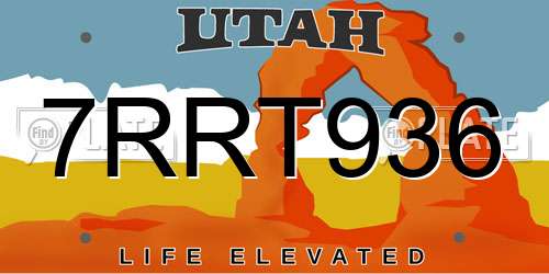 7RRT936 Utah License Plate