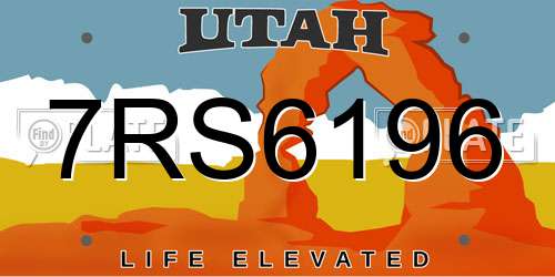 7RS6196 Utah License Plate