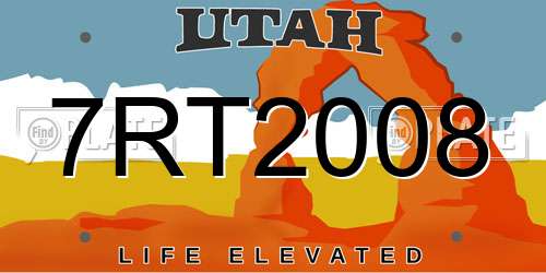 7RT2008 Utah License Plate