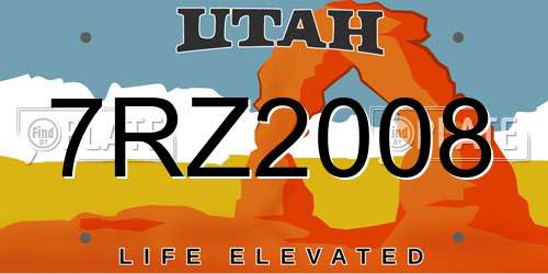 7RZ2008 Utah License Plate