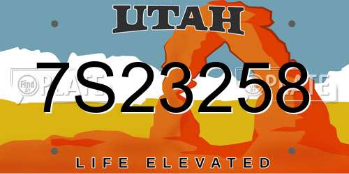 7S23258 Utah License Plate