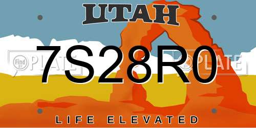 7S28R0 Utah License Plate