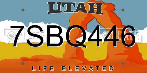 7SBQ446 Utah License Plate