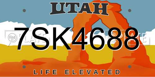 7SK4688 Utah License Plate