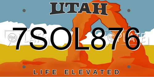 7SOL876 Utah License Plate