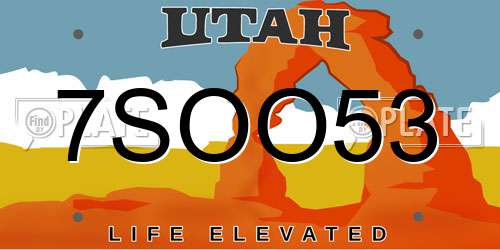 7SOO53 Utah License Plate