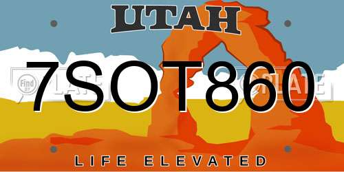 7SOT860 Utah License Plate