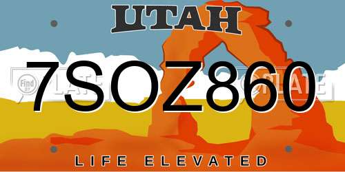 7SOZ860 Utah License Plate