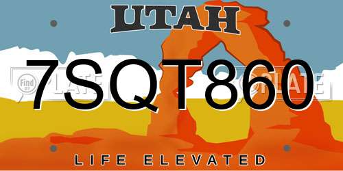 7SQT860 Utah License Plate