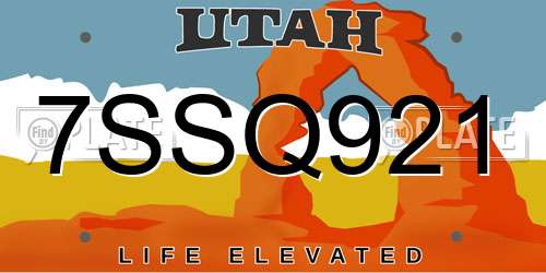 7SSQ921 Utah License Plate