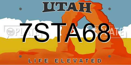 7STA68 Utah License Plate