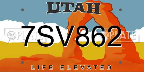 7SV862 Utah License Plate