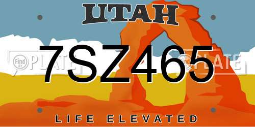 7SZ465 Utah License Plate