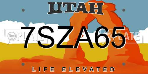 7SZA65 Utah License Plate