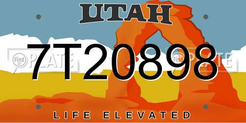7T20898 Utah License Plate