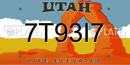 7T93I7 Utah License Plate