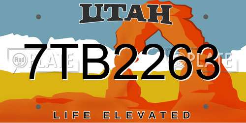 7TB2263 Utah License Plate