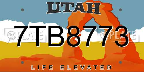 7TB8773 Utah License Plate
