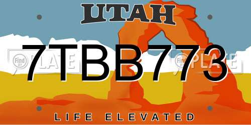 7TBB773 Utah License Plate