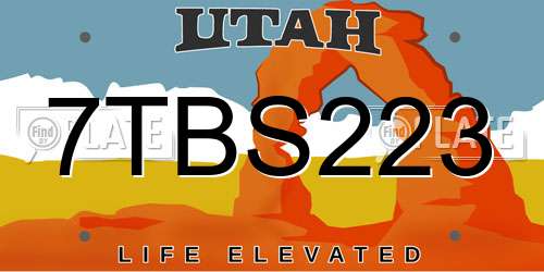 7TBS223 Utah License Plate