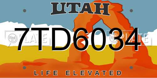 7TD6034 Utah License Plate