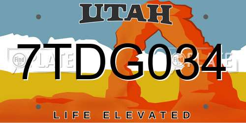 7TDG034 Utah License Plate
