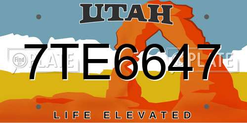 7TE6647 Utah License Plate