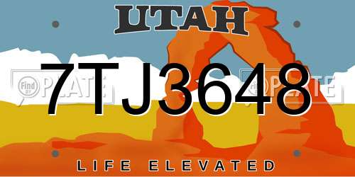 7TJ3648 Utah License Plate