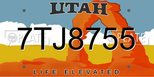 7TJ8755 Utah License Plate