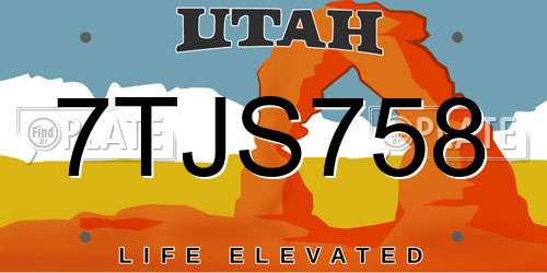 7TJS758 Utah License Plate