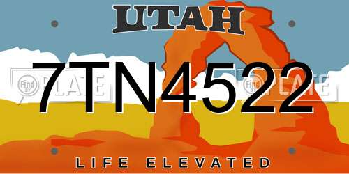 7TN4522 Utah License Plate