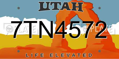 7TN4572 Utah License Plate
