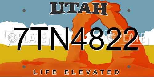 7TN4822 Utah License Plate