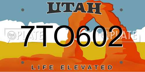 7TO602 Utah License Plate